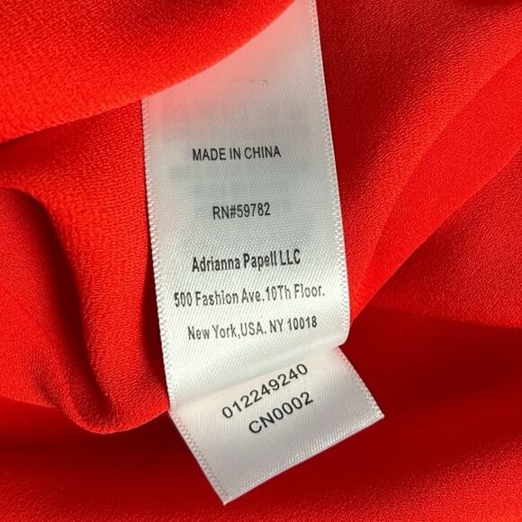 Adrianna Papell Sz 10 Asymmetrical Front Drape Crepe Shift Dress Orange Midi - Picture 11 of 11